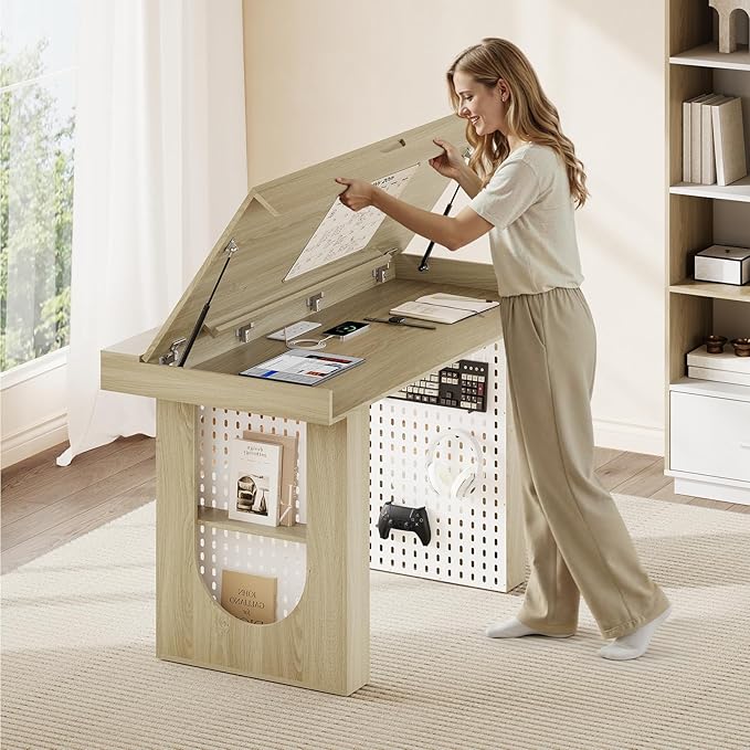 55" Convertible Computer Desk, 2-in-1 Flip-Top Desk & Dining Table