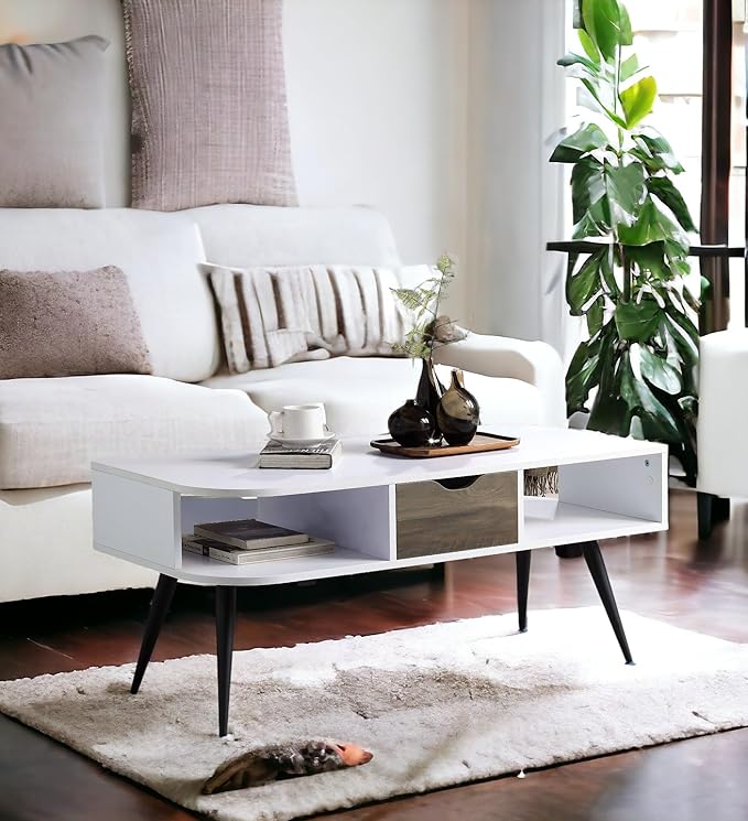 Modern Coffee Table 44 in, Sturdy Metal Frame Center Table