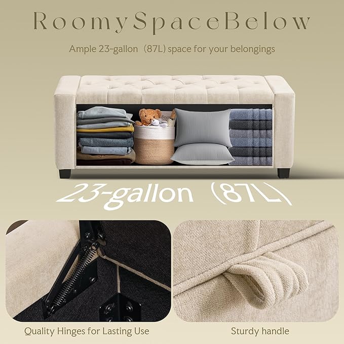 GRAINELL Storage Ottoman Bench, Upholstered Tufted Bedroom Bench