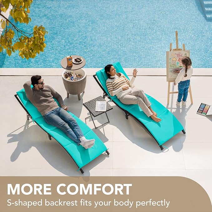 Devoko Patio Chaise Lounge Sets Outdoor Rattan Adjustable Back 3 Pieces