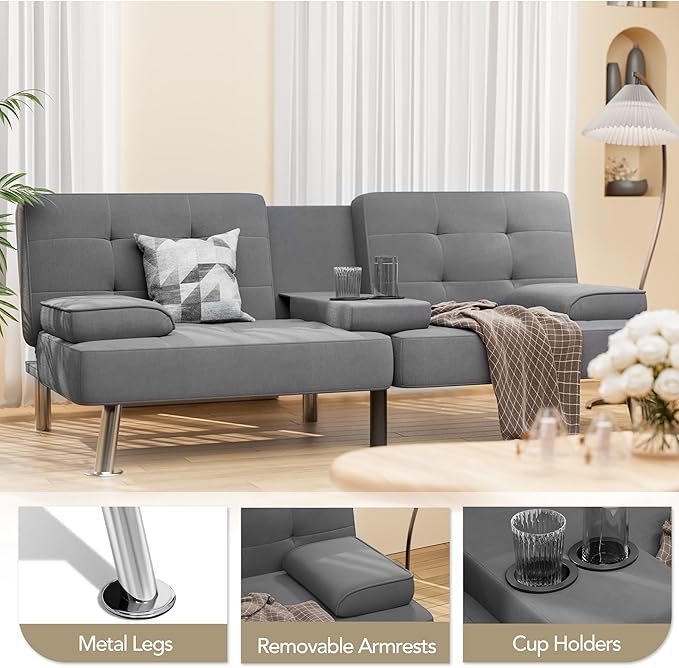Shahoo Modern Linen Upholstered Convertible Folding Futon Sofa Bed