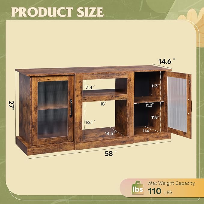 WLIVE Farmhouse TV Stand for 65 inch TV, Open Shelves TV Console for Living