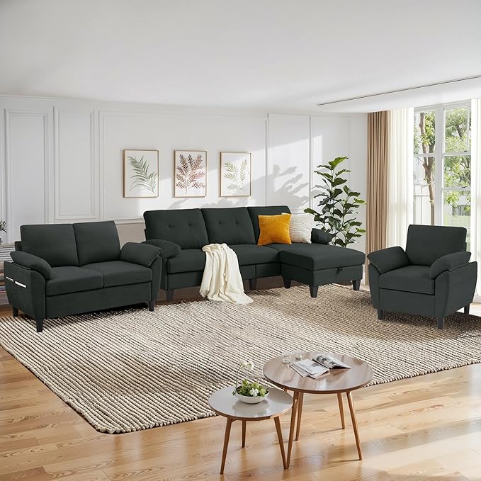 84" Convertible Sectional Sofa Set, 3 Seat L Shaped Couch