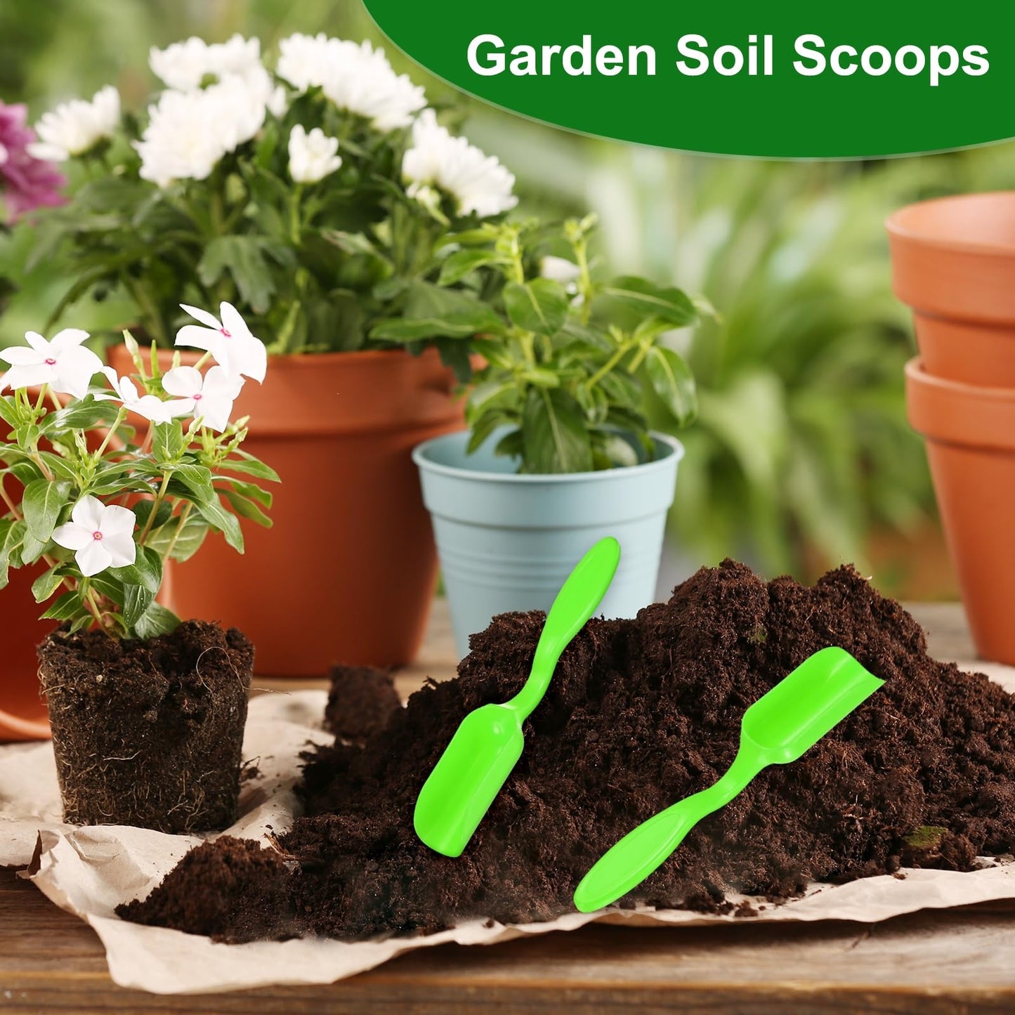 M METERXITY 10-Pack Mini Gardening Shovel Spoons, Plastic Garden Soil Scoops for Cultivation Digging Transplanting/Flower Planting/Plant Succulent, Colorful Small Gardening Tools [Green]
