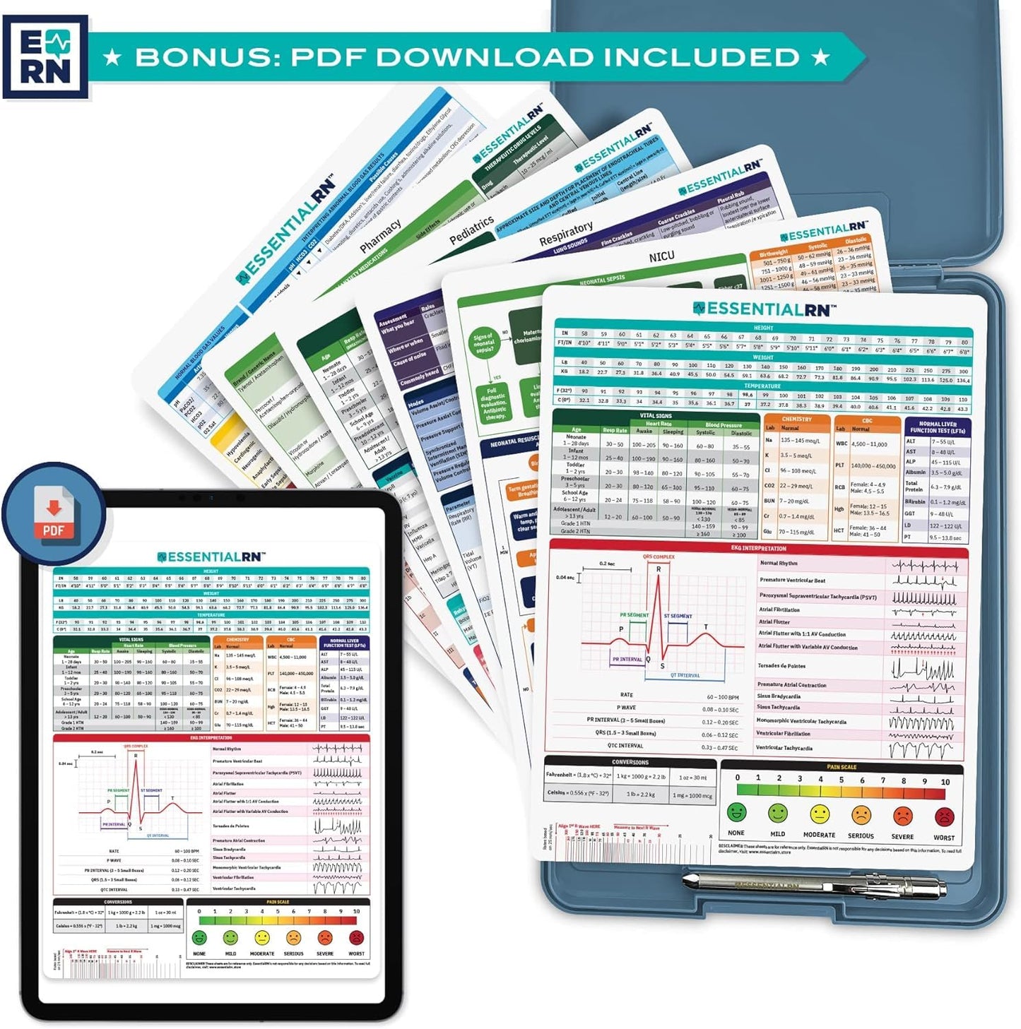 Essential RN Heavy Duty Nursing Clipboard with Storage Compartment, Penlight & Clinical Cheat Sheets – Nurse Clipboard Binder with Pen Holder - Perfect Nursing Accessories for Nursing Students