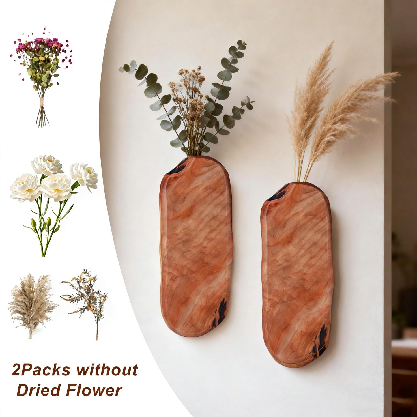Wenrulgar Flower Vase Pots Wall Planters Holder for Indoor Plants Hanging Planters Wall Vase Wooden Plant Hanging Farmhouse Wall Art Decor for for Entryway Hallway Bathroom Living Room, Dining Room