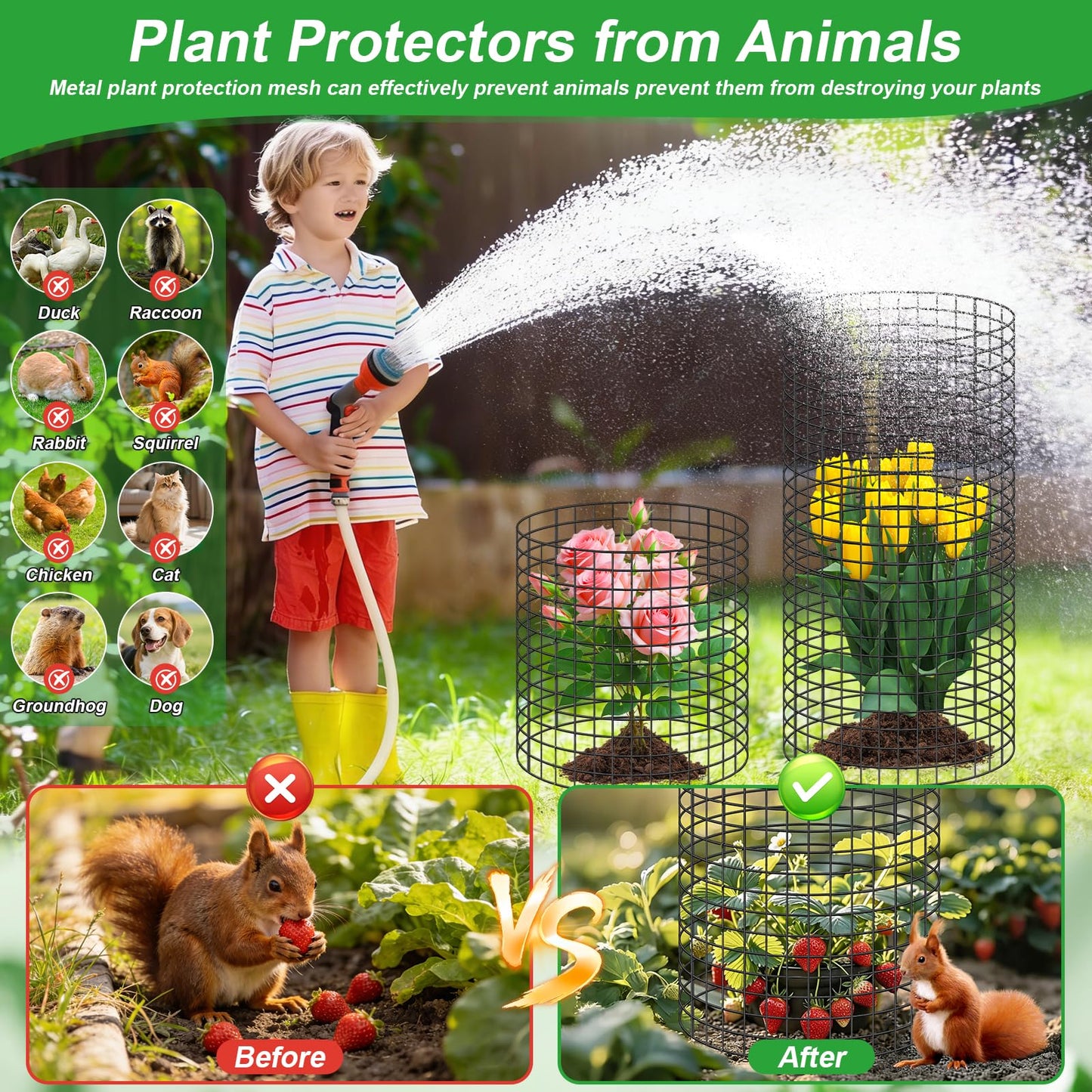 6 Pack Plant Protector from Animals,16" x 12" Wire Garden Plant Protectors,18pcs Pre-Bent Metal Mesh Plant Protectors with Zip Tie and Stake, Garden Plant Cage for Flower Vegetable to Keep Animals Out