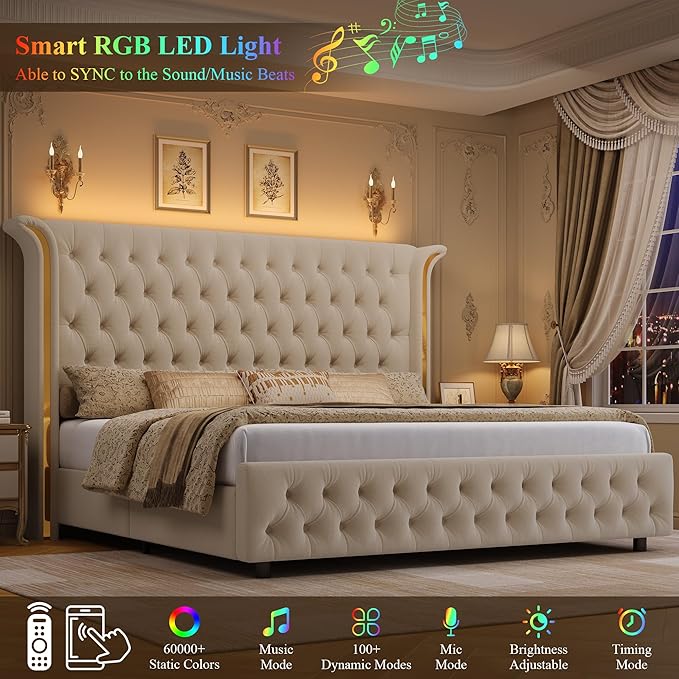 Keyluv Queen Smart LED Bed Frame