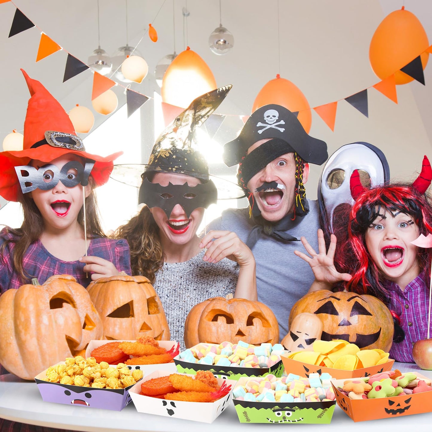 Dunzoom 36 Pcs Halloween Paper Food Trays Disposable Bowls Grease Resistant Pumpkin Monsters Ghost Food Boats Dessert Plates Nacho Snack Hot Dog Serving Tray for Halloween Party Supplies Decorations