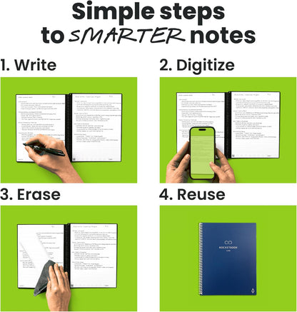 Rocketbook New Core Reusable Spiral Notebook, Letter Size 8.5x11, Navy Blue - Lined Pages, App-Connected, Erasable, Durable Cover, Ideal for School, Work, and Creative Projects