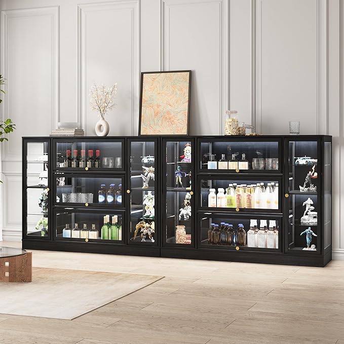 Display Cabinet with Acrylic Glass Doors, Extra Wide Curio Cabinet with LED
