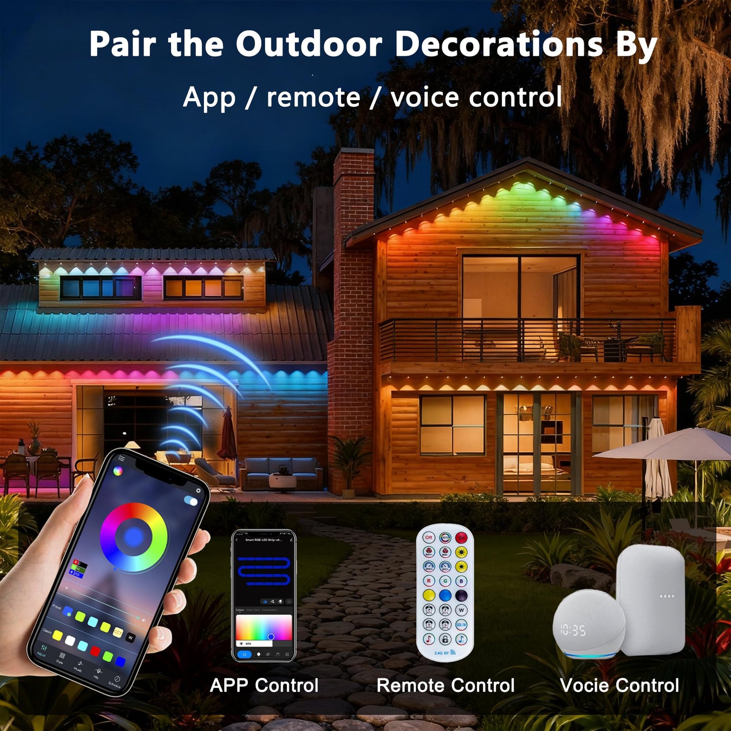 Permanent Outdoor Lights Pro, 100ft with 60 RGB+IC LED Lights for House, 75 Scene Modes,IP68 Waterproof Eave lights Compatible with Alexa, Google Assistant for Halloween Christmas Outdoor Daily Decor