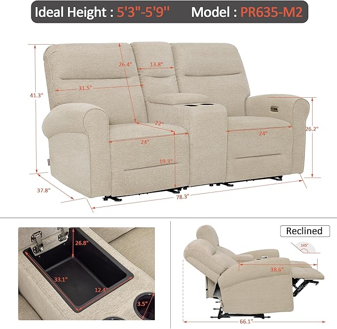 MCombo 78.3" Wall Hugger Power Loveseat Recliner Sofa