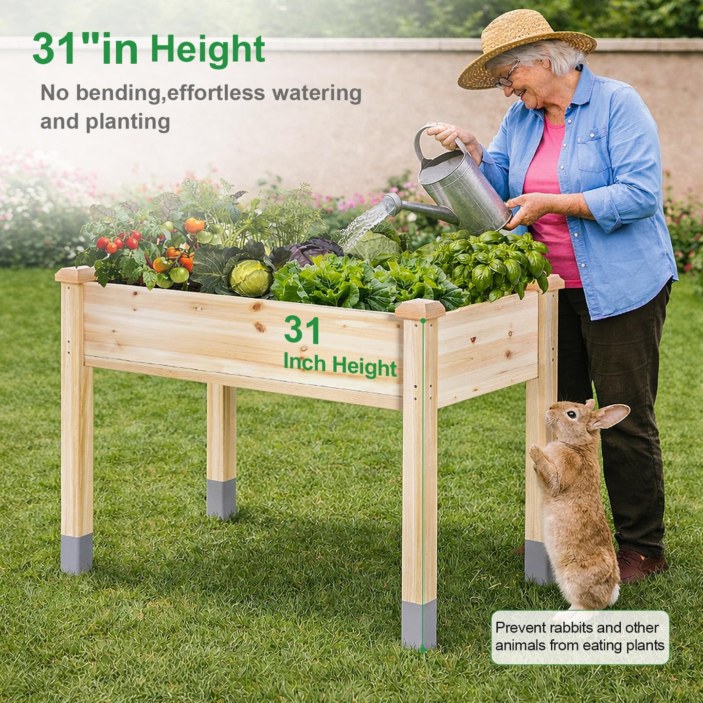 MIXC 331 lb Capacity Wooden Raised Garden Bed with Legs, 48x24x31 in. Elevated Reinforced Large Planter Box for Vegetable Flower Herb Outdoors - Beam and Column Structure - Unmatched Strength Outlast