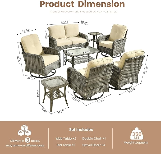 Weaxty 8 Pieces Outdoor Patio Furniture Sets