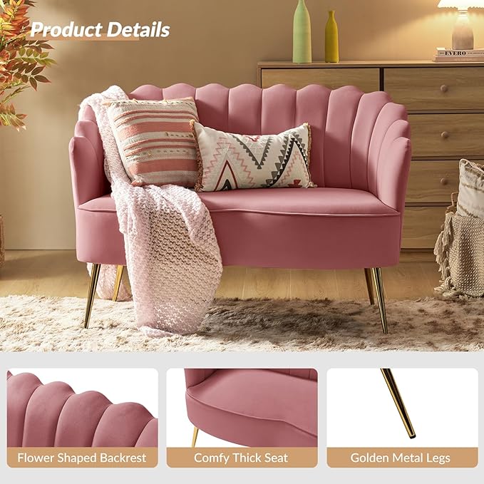 HULALA HOME Modern Velvet Loveseat Sofa