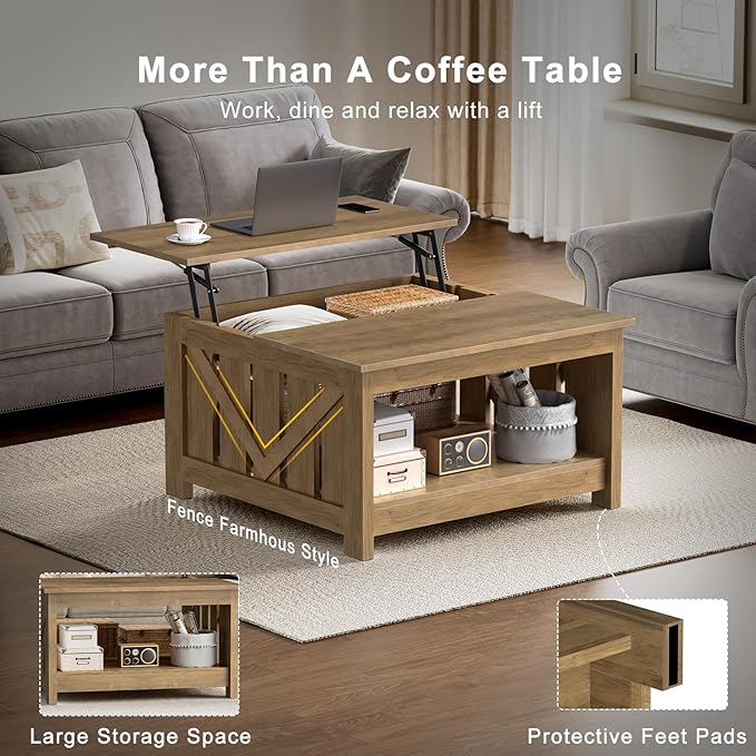 FABATO Lift Top Coffee Table, 31.5" Farmhouse Coffee Tables