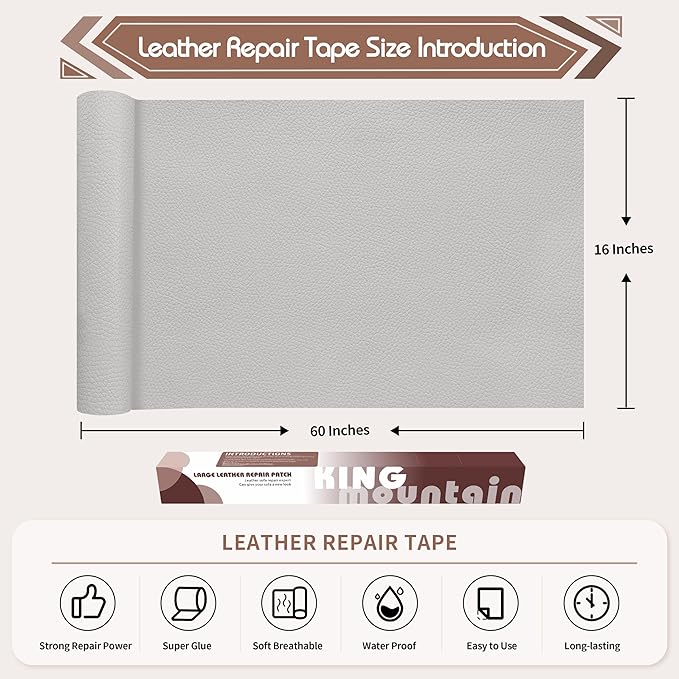KING MOUNTAIN Leather Repair Patch, 16 x 60 Inches self Adhesive Leather Repair