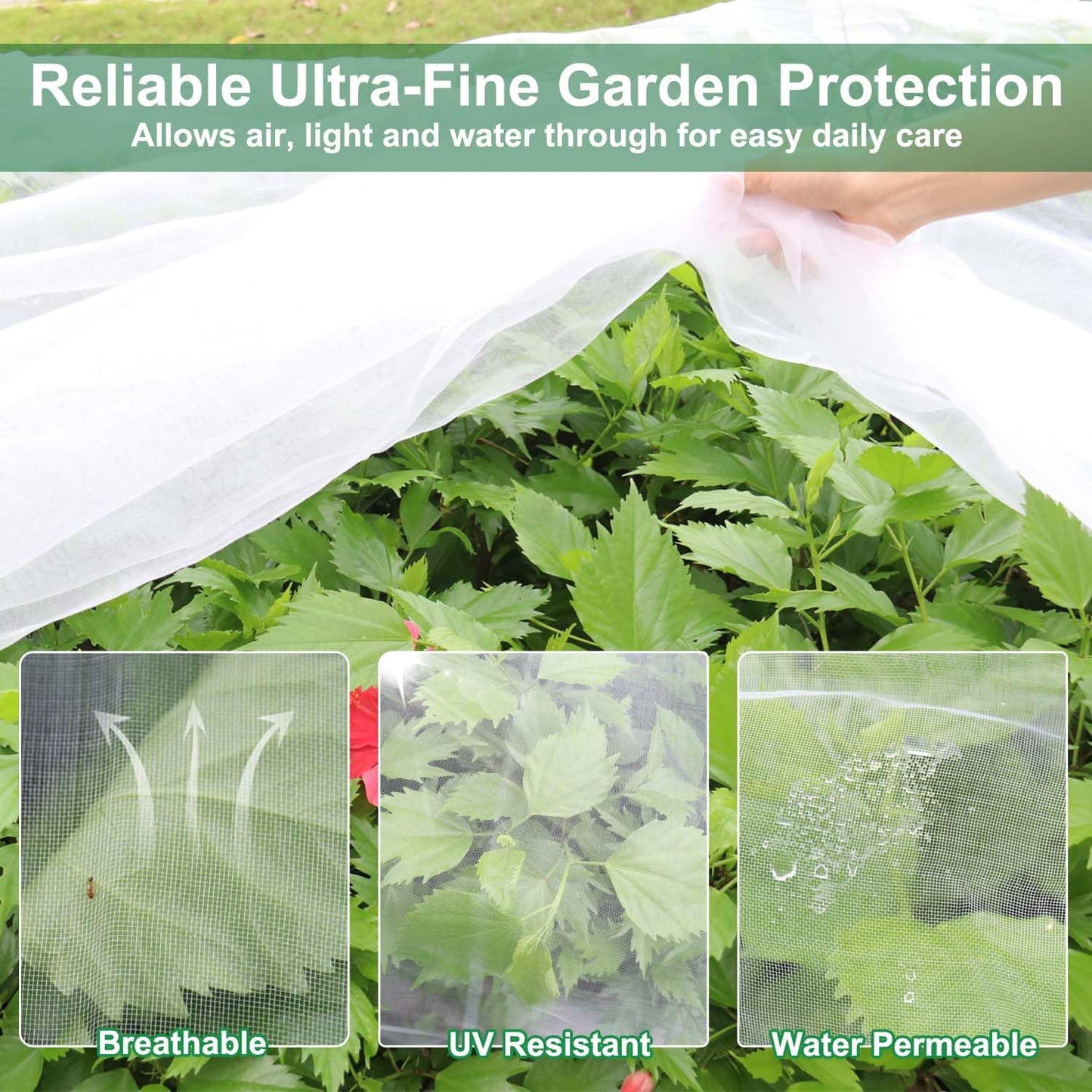 KLEWEE Garden Netting Kit for Raised Beds, 10 x 33 ft Ultra Fine Mesh Netting and 6 Sets Fiberglass Garden Hoops, Garden Bed Row Covers for Plants Vegetables from Animals Barrier Insects Bugs