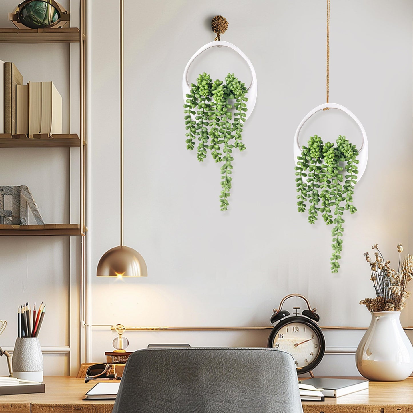 Der Rose 2 Packs Fake Hanging Plants Succulents with Strings Artificial Plants Indoor Outdoor for Boho Wall Decor