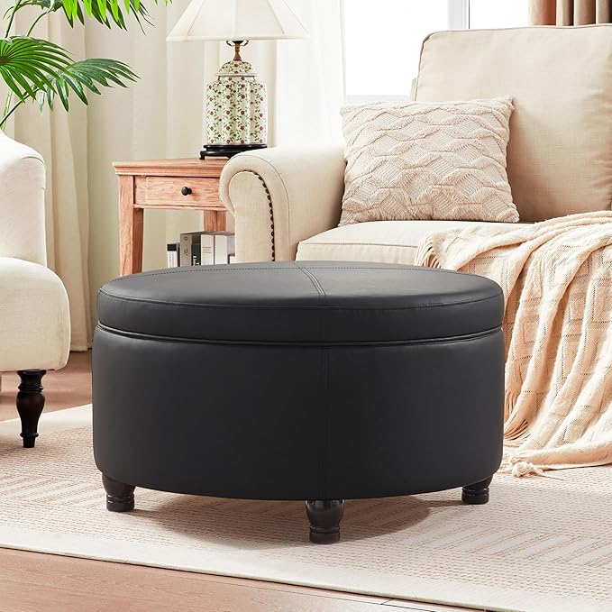 30-Inch Round Storage Ottoman, Modern Ottoman Coffee Table