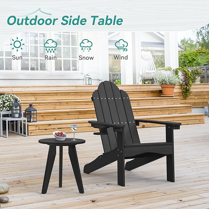 HDPS Outdoor Side Table, Small Round Side Table Weather-Resistant, Outdoor Side