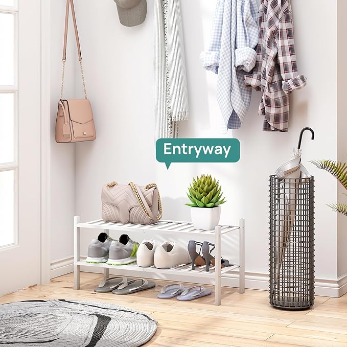 viewcare White Shoe Rack for Entryway, 2 Tier Shoe Organizer for Hallway Closet