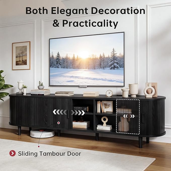 70" Mid Century Modern TV Stand, Wood TV Consoles