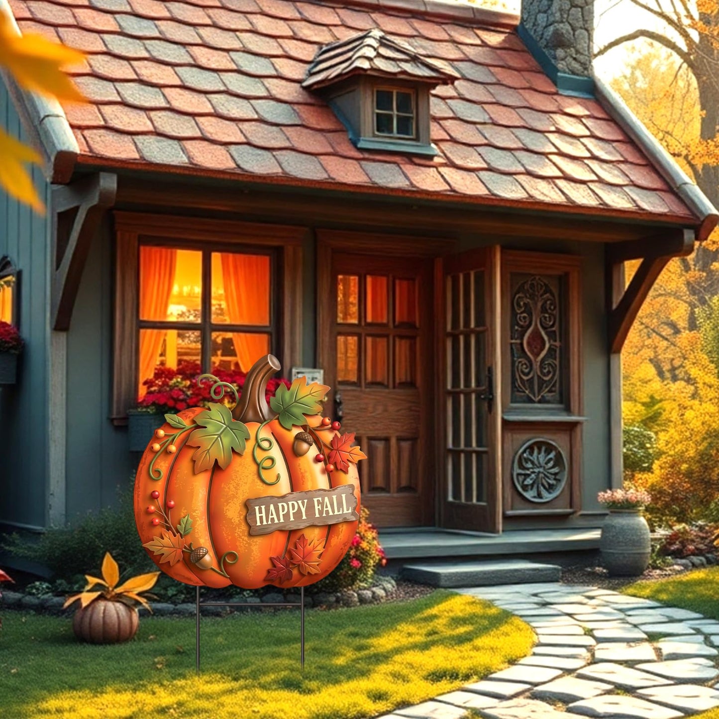 Amyhill Fall Outdoor Decor Pumpkin Metal Garden Stakes 25 Inch Autumn Welcome Yard Signs Fall Decorations Autumn Outdoor Decorative Garden Stakes Decorations Thanksgiving Harvest Patio Lawn Walkway