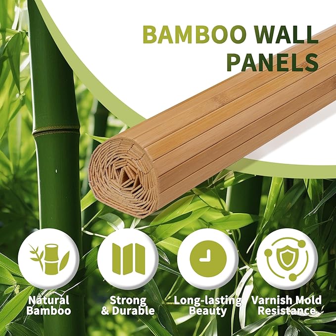 Natural Bamboo Wall Panel 48 x 94.5 Inch, Renewable Pole Wrap Bamboo