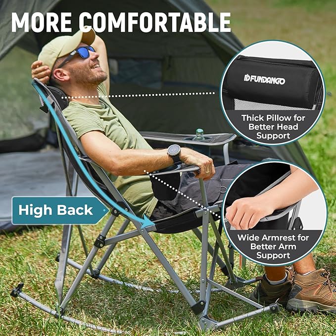 FUNDANGO Rocking Camping Chair, High Mesh Back Portable Folding Camp Chairs