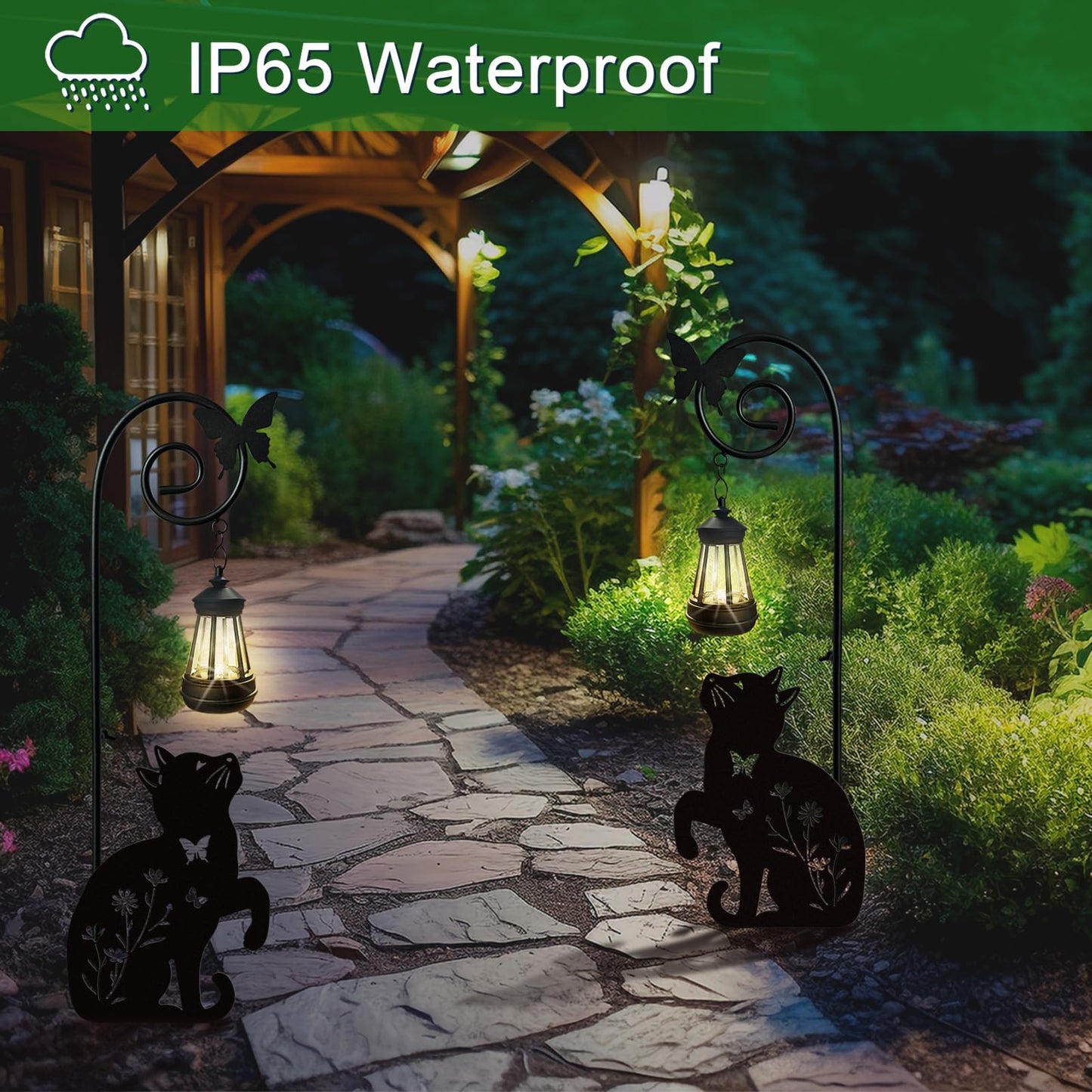YY Gardenia Metal Cat Stake with Solar Lights Outdoor Decorative, Black Cats Lawn Ornaments, Womens Gifts Unique, Garden Silhouette Animal Decor