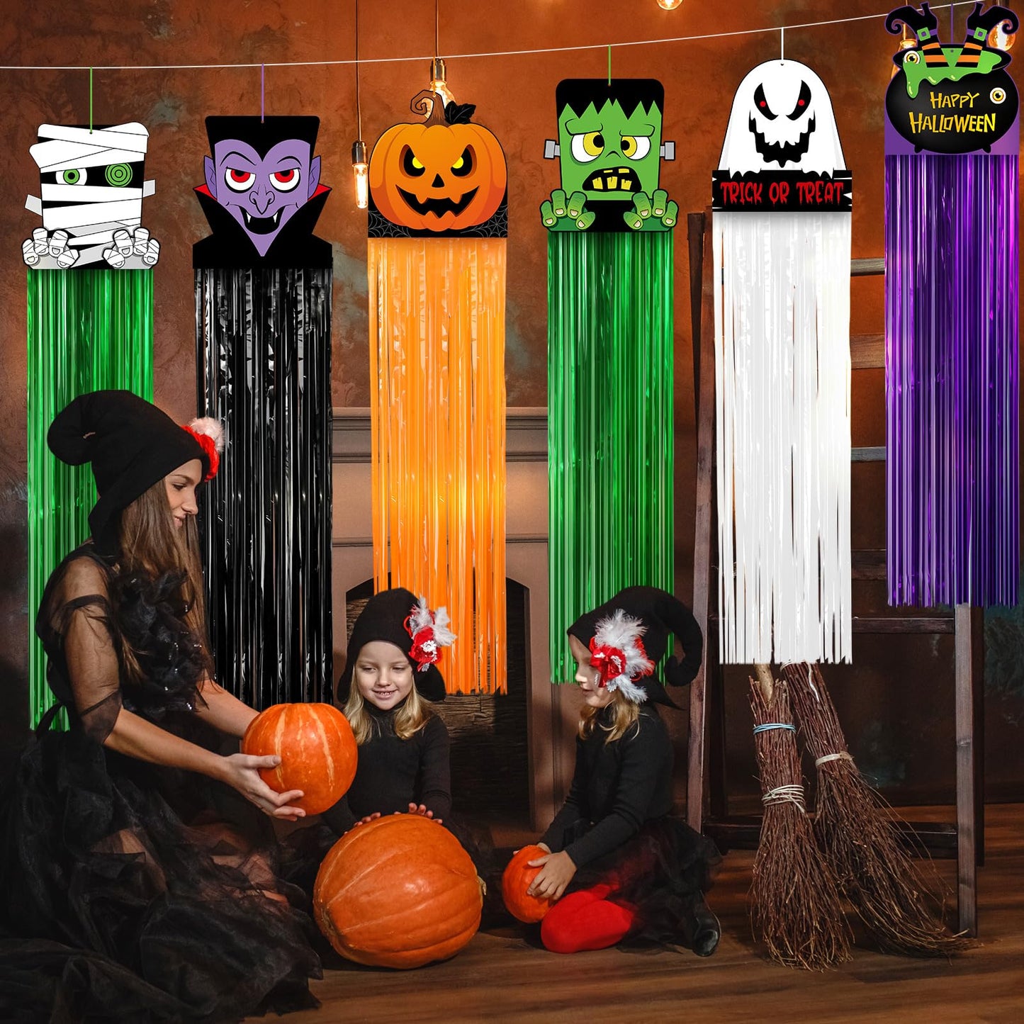Tenceur 8 Pcs Halloween Ghost Hanging Decorations with Tassel 41 Inch Witch Pumpkin Party Ceiling Streamers Decoration for Outdoor Indoor Home Lawn Yard Garden Supplies
