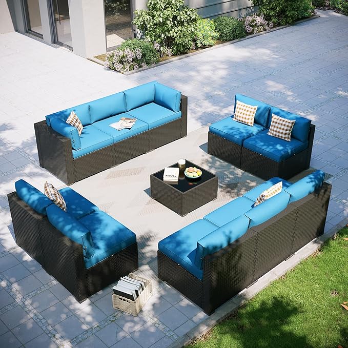 Aoxun Patio Furniture Set, 11 Piece Outdoor Sectional Sofas
