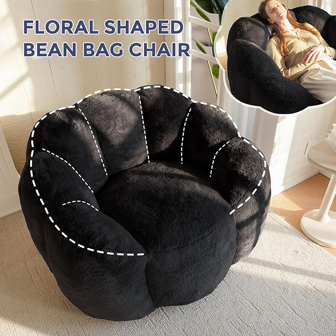 MAXYOYO Bean Bag Chair for Adults, Floral Shaped Bean Bag Sofa, Ultra Soft Faux