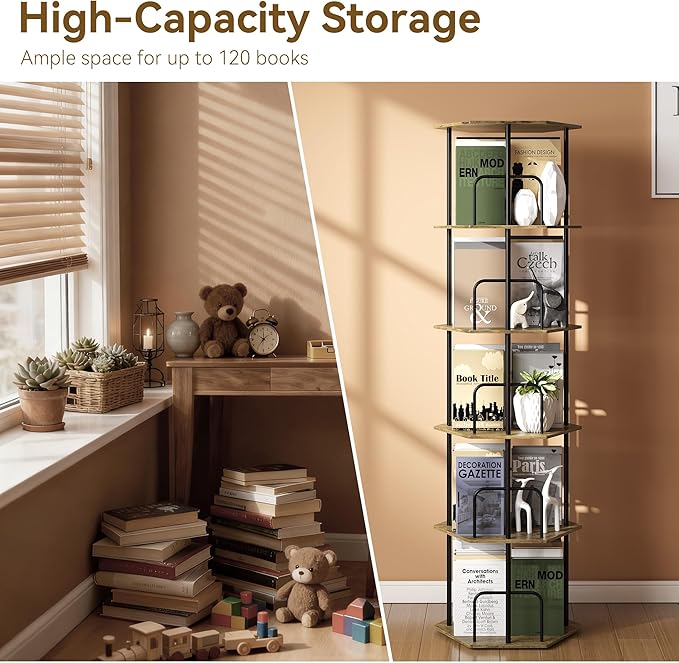 SUNMORY 5 Tier Rotating Bookshelf Tower, Revolving 360 ° Spinning Bookcase