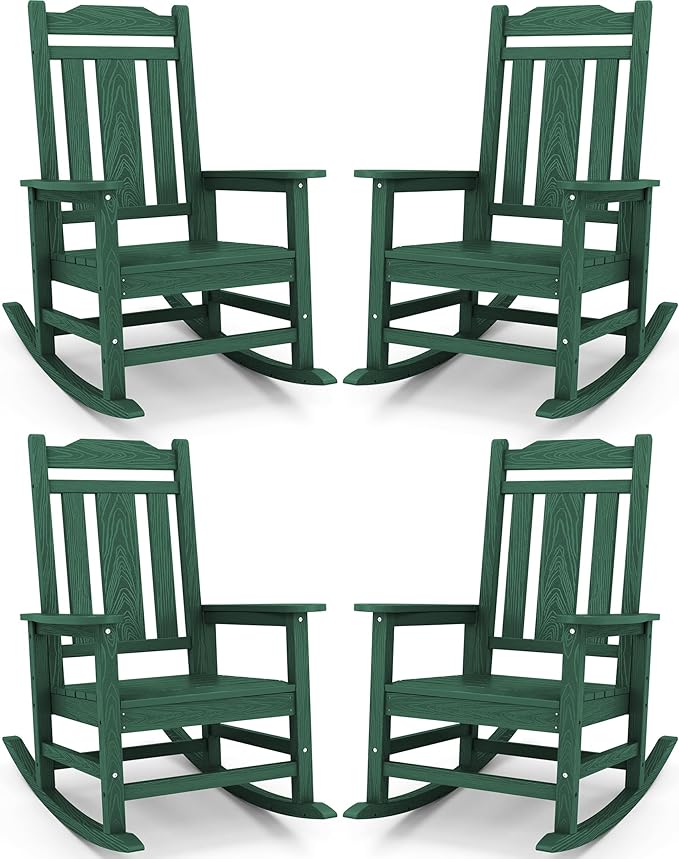 SERWALL HDPE Outdoor Rocking Chair Set of 4, Patio Rocking Chairs Set, Rocking