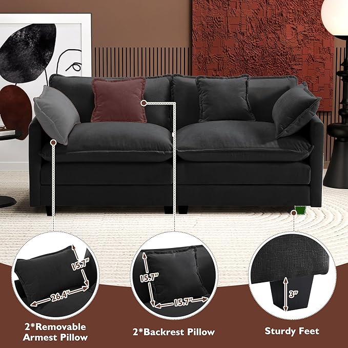 Ihanherry Cloud Sofa 77 Inch Loveseat, Modern Sectional Couch, 2-Seats Sofa