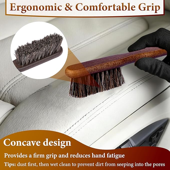 5 PCS Leather Brush Car Detailing, Horse Hair Brush, Car Cleaning Supplies