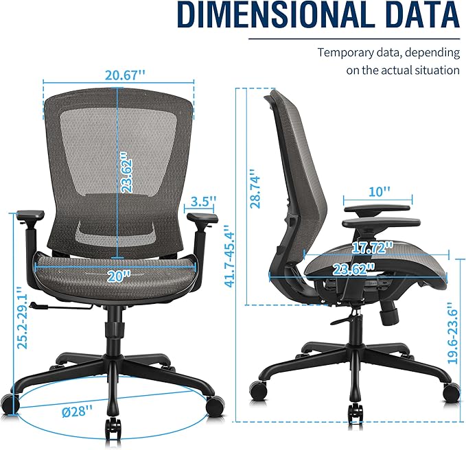 ELABEST T96 Mesh Office Chair, Ergonomic Computer Desk Chair, Sturdy Task