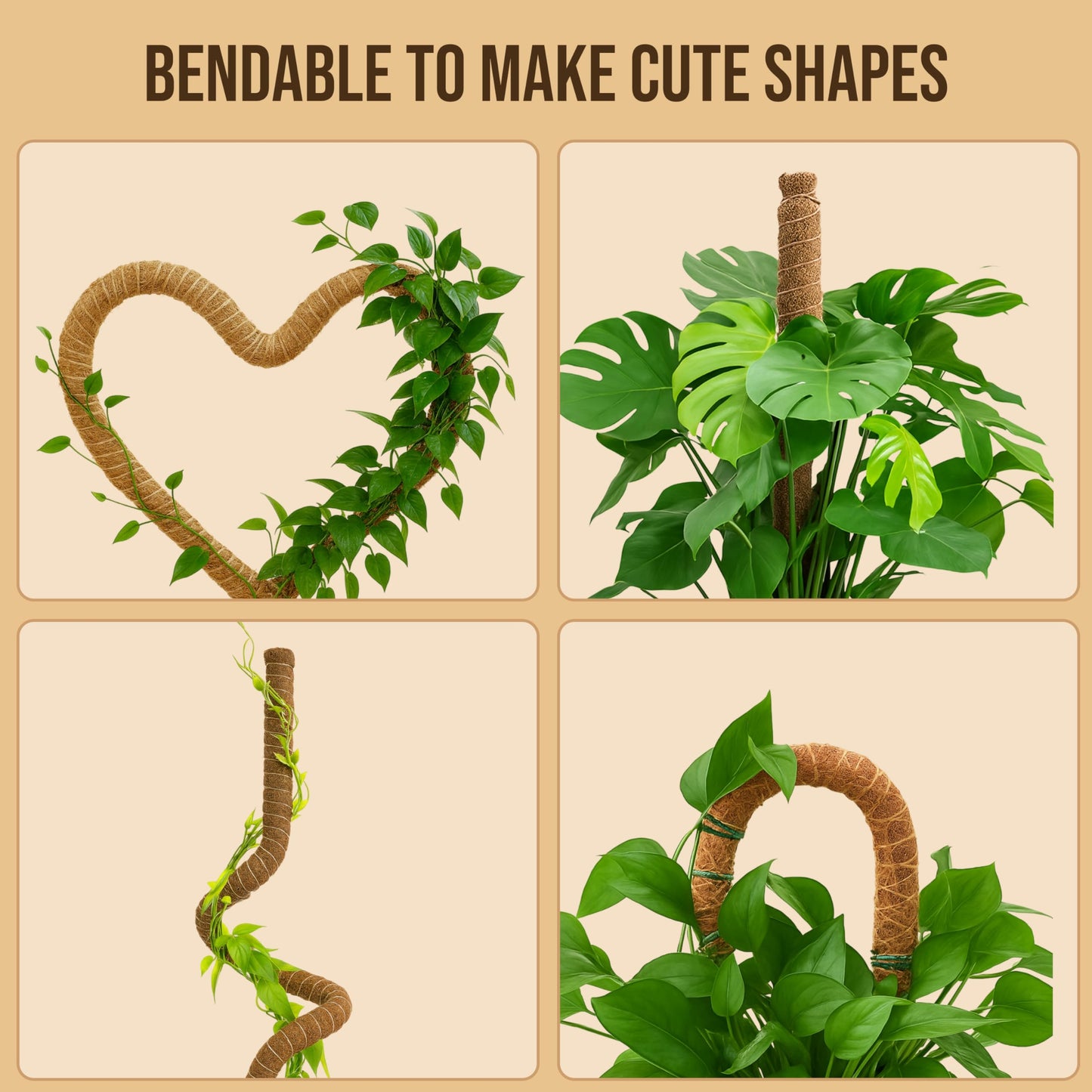 Craft911 Moss Pole Monstera Plant Support – 2 Pack 64” Bendable Moss Pole Monstera Plant Support, Plant Stakes for Indoor Plants, Tall Plant Sticks Support for Climbing Plants