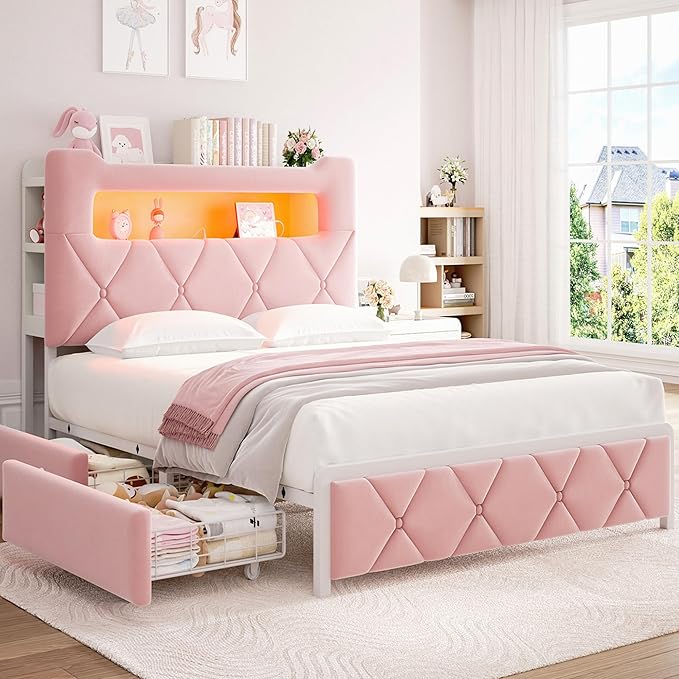 Full Upholstered LED Bed Frame