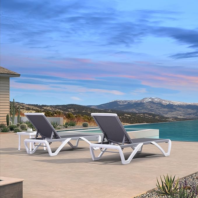 PURPLE LEAF Patio Chaise Lounge Chair Set of 3 Outside Aluminum Plastic