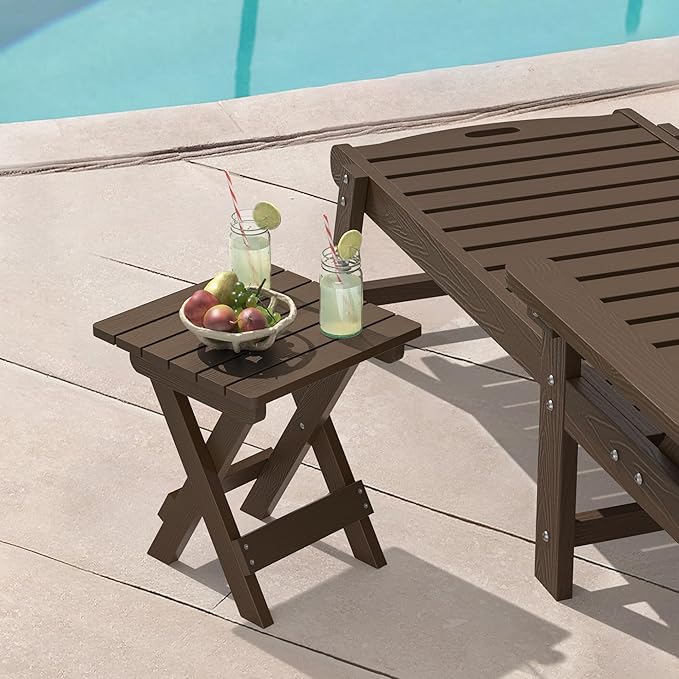 LUE BONA Small Outdoor Folding Side Table, HDPS Outside End Table