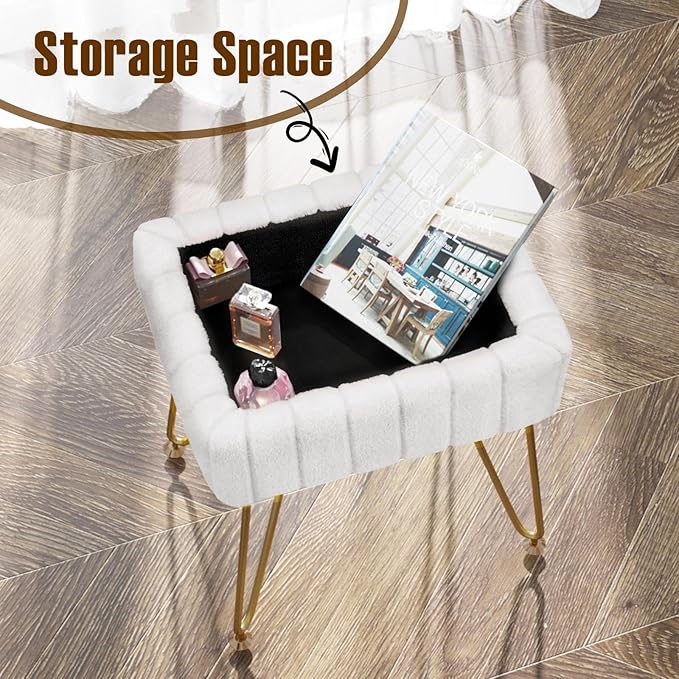 Greenstell Vanity Stool Chair Faux Fur
