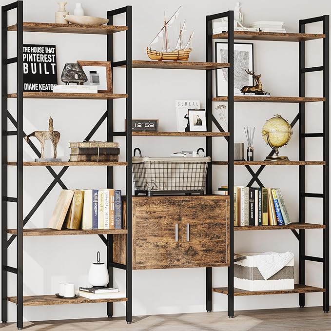 INNOD 70" Triple 5 Tier Book Shelf, Large Industrial Bookcase