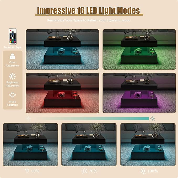 HedoAjim Small Black Led Coffee Table