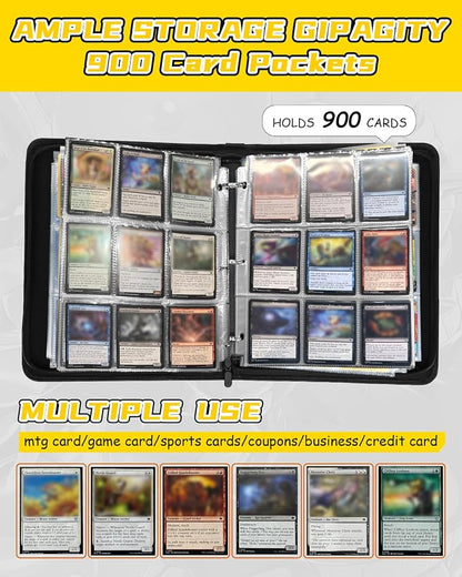 for 9 Pocket Card Binder for MTG, TCG, Game Cards Holds 900 Cards - Large Capacity Trading Card Collection Album Folder with Zipper for Men Boys Teens Fire Design for Sports Card