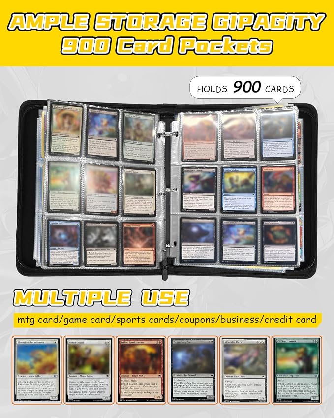 for 9 Pocket Card Binder for MTG, TCG, Game Cards Holds 900 Cards - Large Capacity Trading Card Collection Album Folder with Zipper for Men Boys Teens Water Design for Sports Card