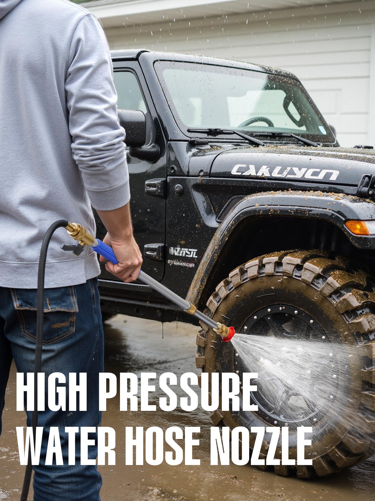 Jet Nozzle Power Washer Wand Hose Nozzle, Hydro Jet High Pressure Watering Sprayer Tool with 3 Different Nozzles, Water Hose Nozzle with Quick Connectors for Car, Gutter, Window Washing, Blue